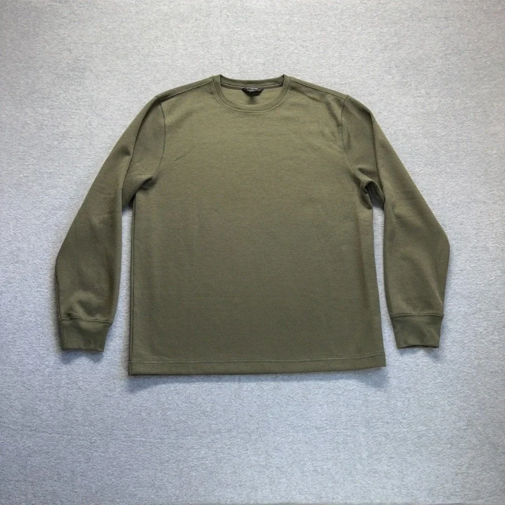 Banana Republic Shirt Mens Large Green Waffle Knit Long Sleeve Pullover Casual